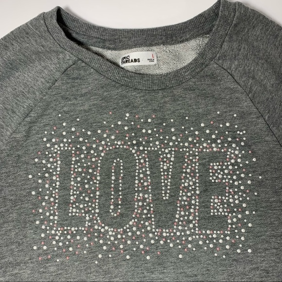 Epic Threads Pearl beaded 'Love' Bell sleeve sweatshirt; Girls LARGE - Picture 3 of 8